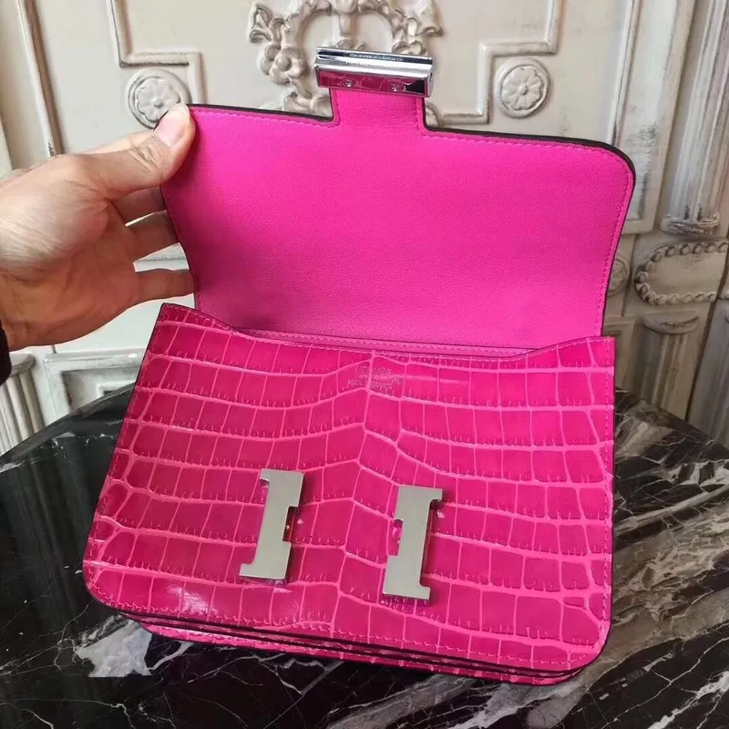 Hermes Rose Red Constance MM 24cm Krokodýlí Taška