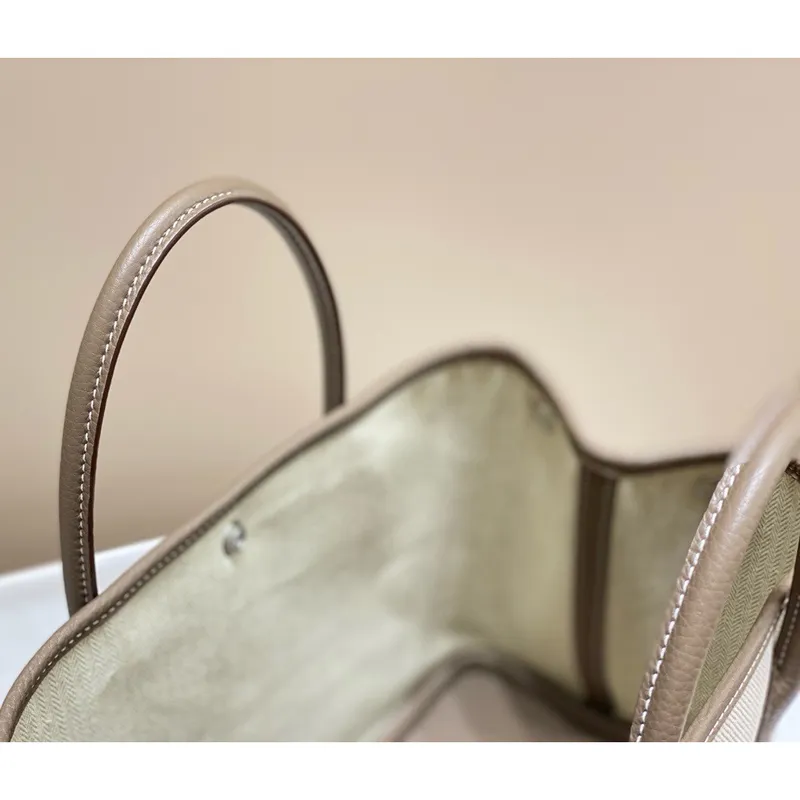 Hermès Garden Party 30cm taška v plátně a taupe kůži