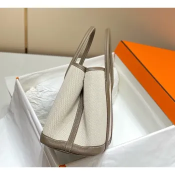 Hermès Garden Party 30cm taška v plátně a taupe kůži