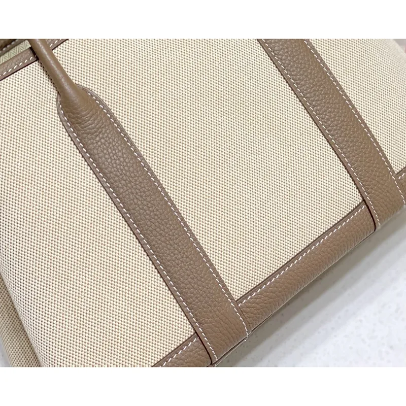 Hermès Garden Party 30cm taška v plátně a taupe kůži