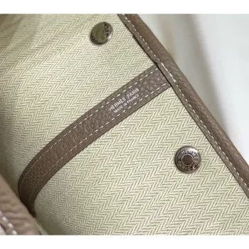 Hermès Garden Party 30cm taška v plátně a taupe kůži