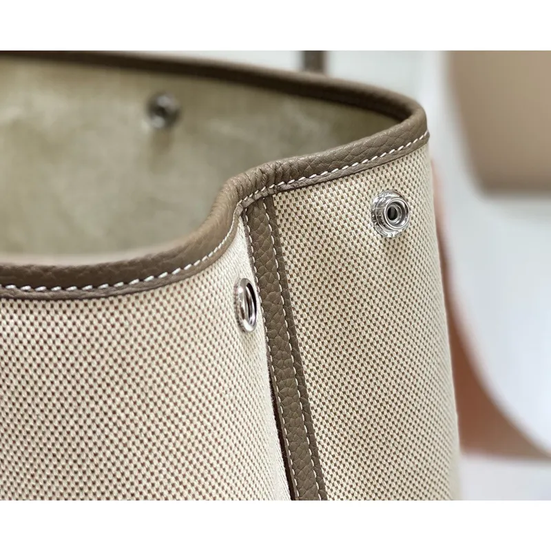 Hermès Garden Party 30cm taška v plátně a taupe kůži