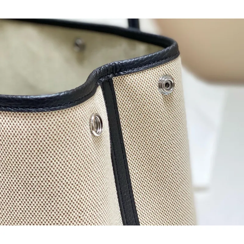 Taška Hermes Garden Party 30 cm v plátně a černé kůži