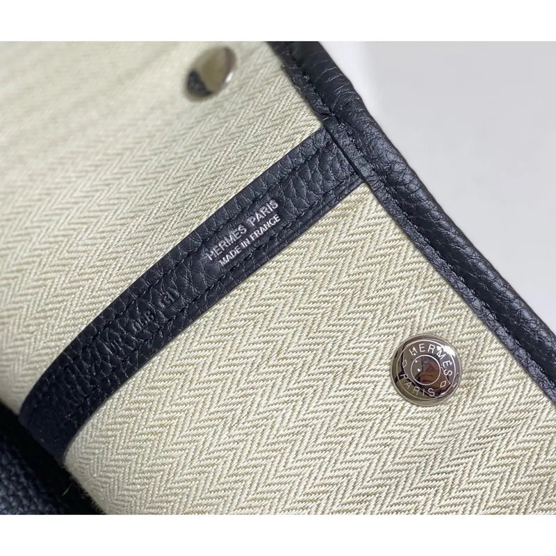 Taška Hermes Garden Party 30 cm v plátně a černé kůži