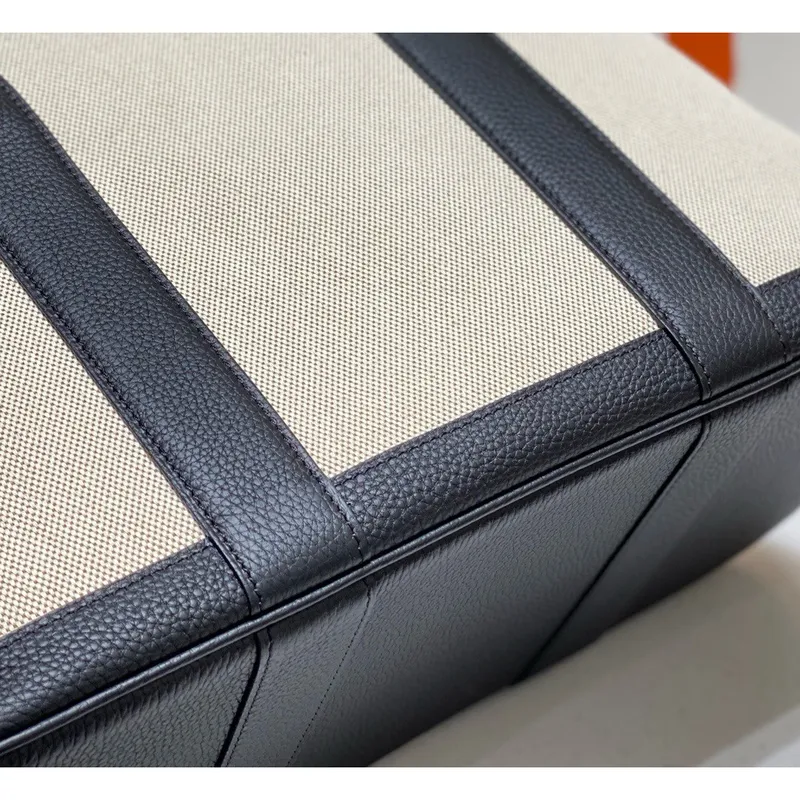 Hermes Garden Party 36cm Taška v plátně a černé kůži