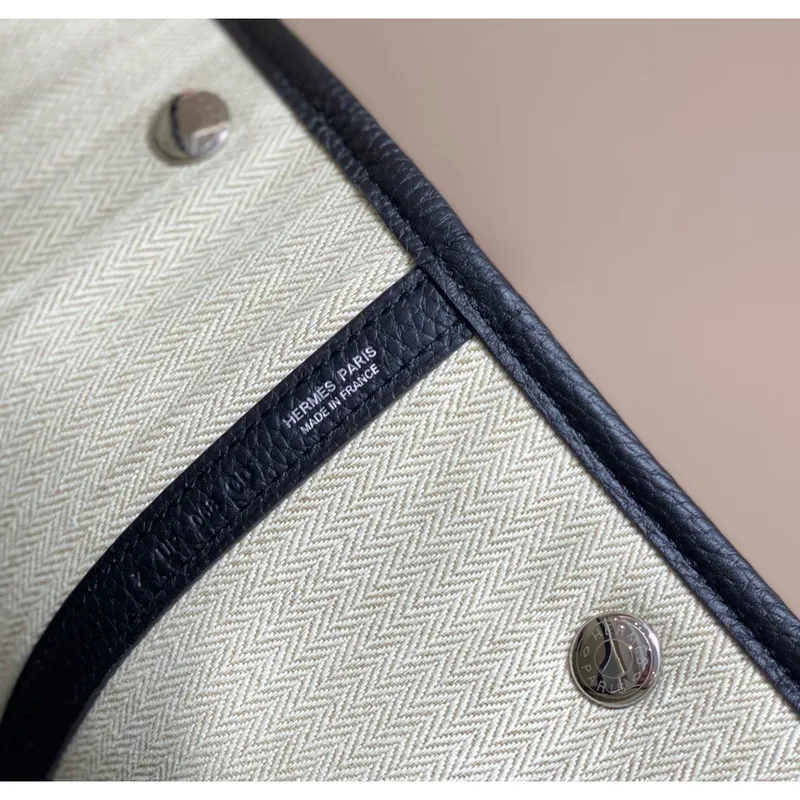 Hermes Garden Party 36cm Taška v plátně a černé kůži
