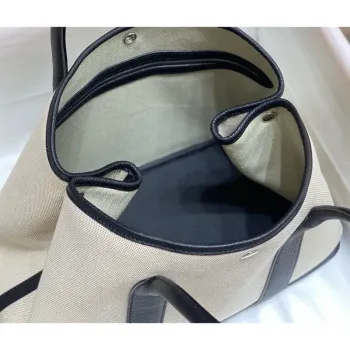 Hermes Garden Party 36cm Taška v plátně a černé kůži