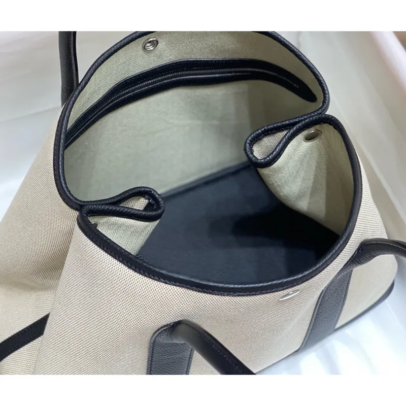 Hermes Garden Party 36cm Taška v plátně a černé kůži