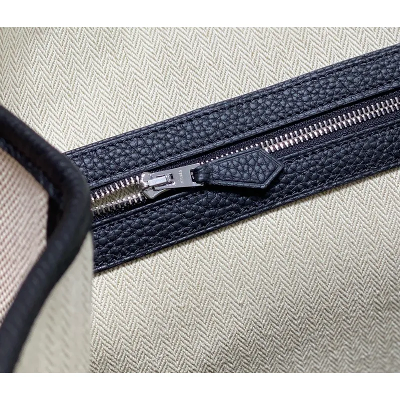Hermes Garden Party 36cm Taška v plátně a černé kůži
