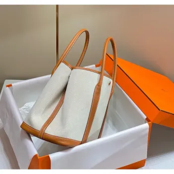 Hermes Garden Party 36cm Taška v plátně a zlaté kůže
