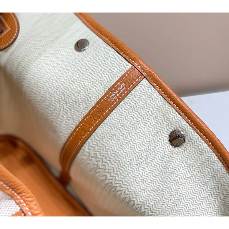 Hermes Garden Party 36cm Taška v plátně a zlaté kůže