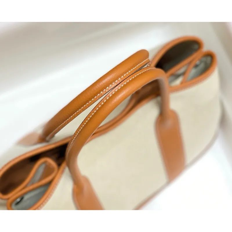 Hermes Garden Party 36cm Taška v plátně a zlaté kůže
