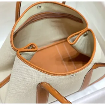 Hermes Garden Party 36cm Taška v plátně a zlaté kůže