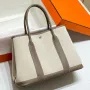 Hermes Garden Party 36cm Taška v plátně a taupe kůži