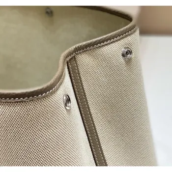Hermes Garden Party 36cm Taška v plátně a taupe kůži