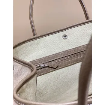Hermes Garden Party 36cm Taška v plátně a taupe kůži