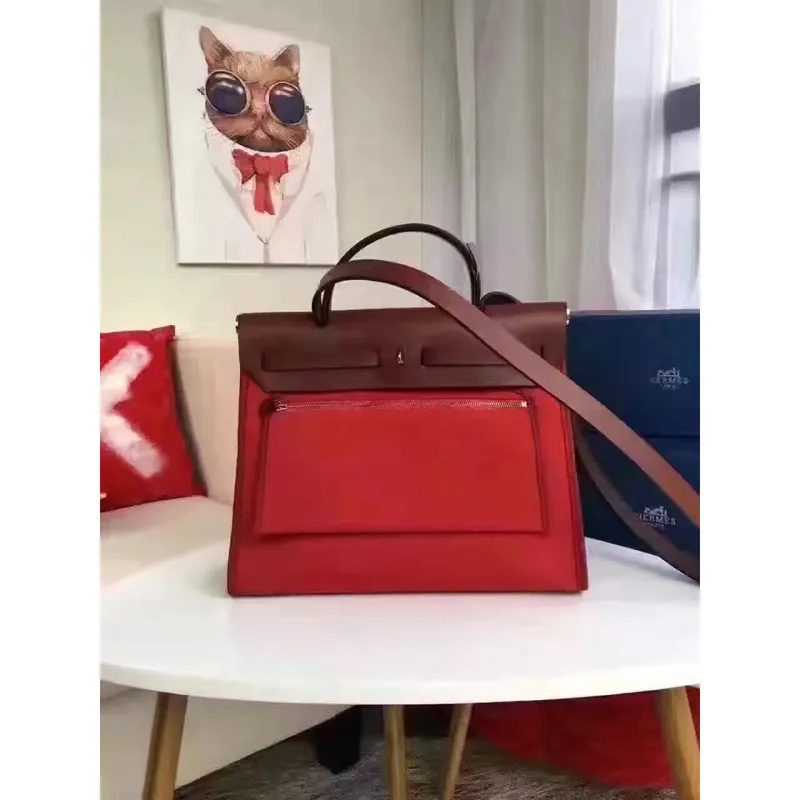 Hermes Herbag Zip PM 31cm Taška v červené plátno
