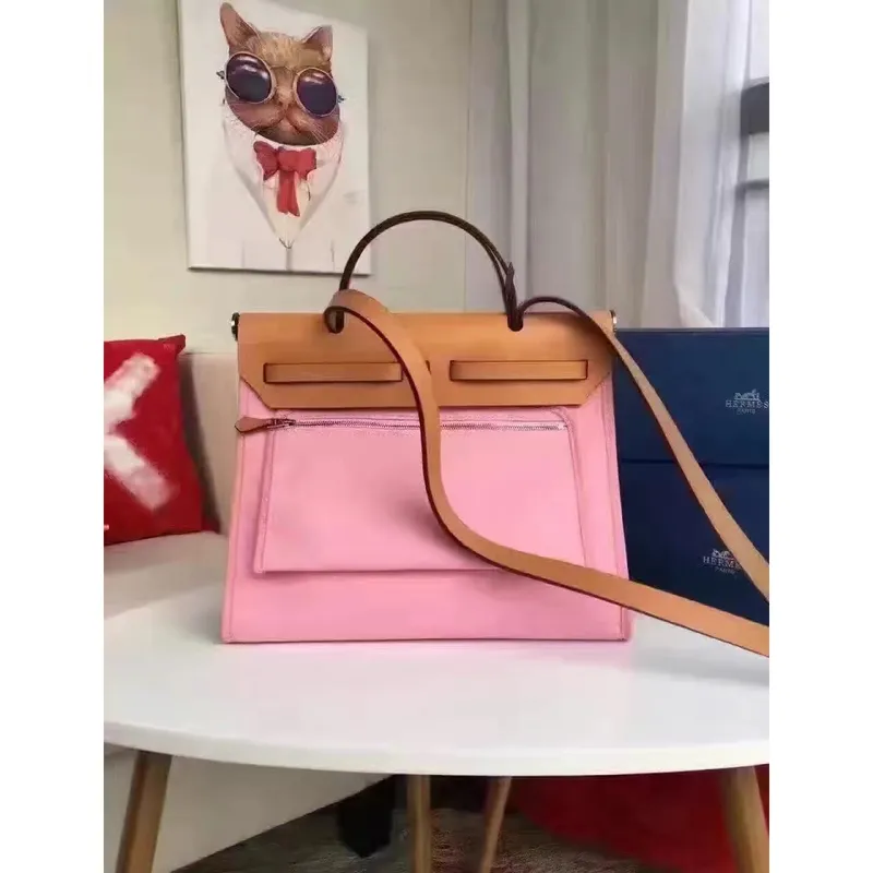 Hermes Herbag Zip PM 31cm Taška v růžové plátno