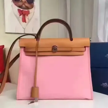Hermes Herbag Zip PM 31cm Taška v růžové plátno