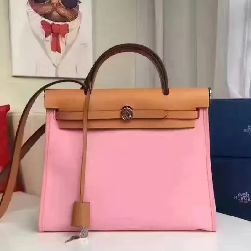 Hermes Herbag Zip PM 31cm Taška v růžové plátno