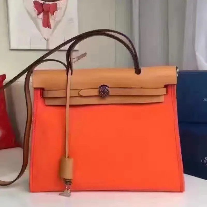 Hermes Herbag Zip PM 31cm Taška v oranžové plátno