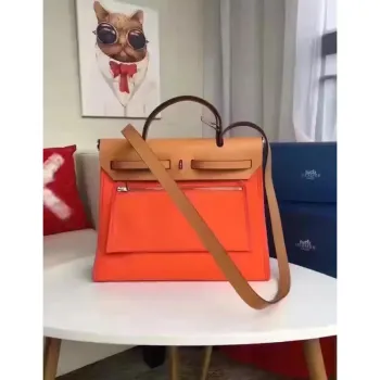 Hermes Herbag Zip PM 31cm Taška v oranžové plátno