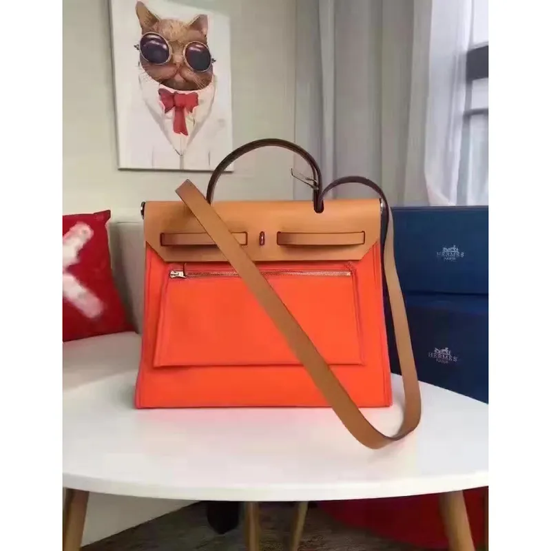 Hermes Herbag Zip PM 31cm Taška v oranžové plátno