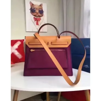Hermes Herbag Zip PM 31cm Taška v fuchsiovém plátně