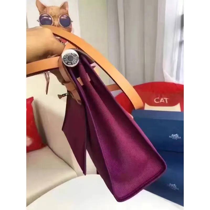 Hermes Herbag Zip PM 31cm Taška v fuchsiovém plátně