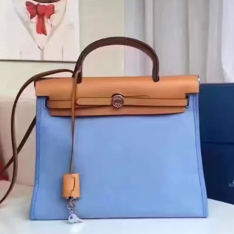 Hermes Herbag Zip PM 31cm Taška v plátně Celeste