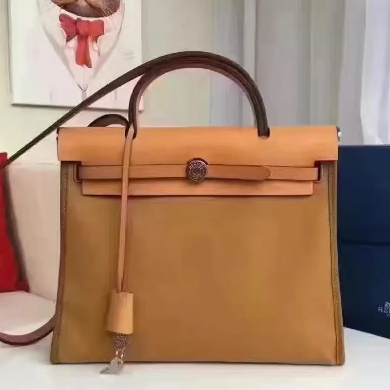 Hermes Herbag Zip PM 31cm Taška v karamelové plátno