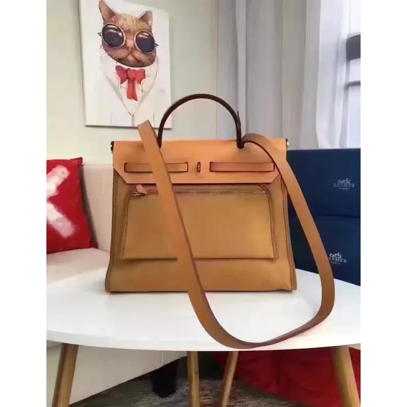 Hermes Herbag Zip PM 31cm Taška v karamelové plátno