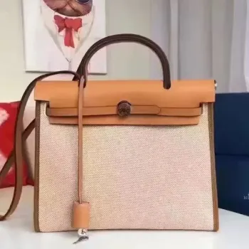 Hermes Herbag Zip PM 31cm Taška v béžové plátno