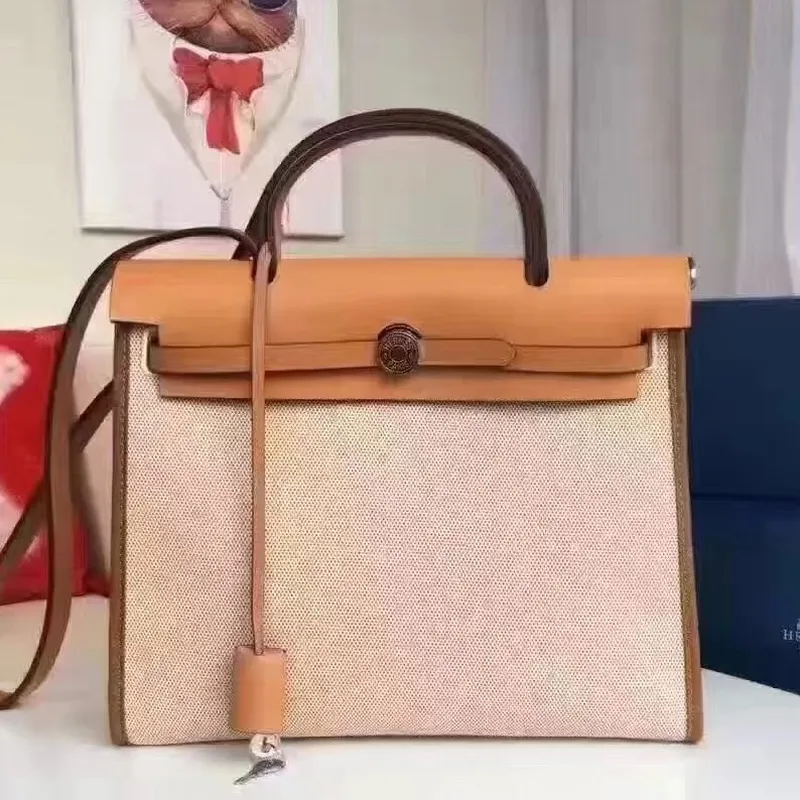 Hermes Herbag Zip PM 31cm Taška v béžové plátno