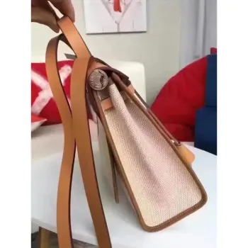 Hermes Herbag Zip PM 31cm Taška v béžové plátno