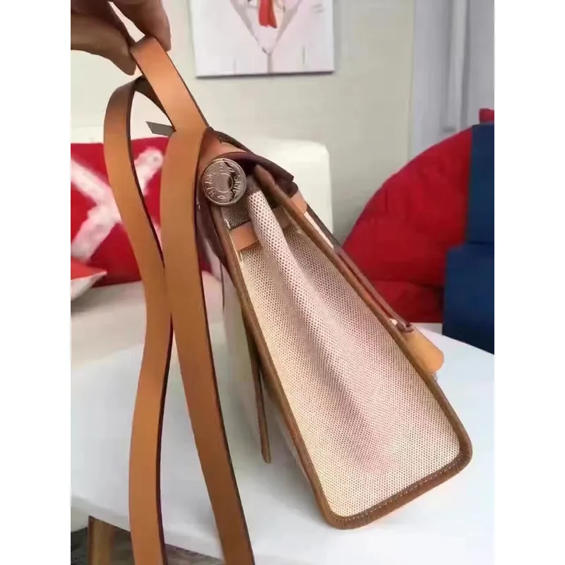 Hermes Herbag Zip PM 31cm Taška v béžové plátno