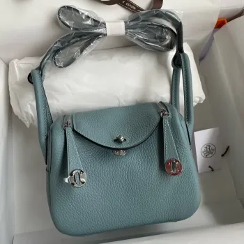 Hermes Mini Lindy Ručně Vyrobená Taška V Kůži Ciel Clemence