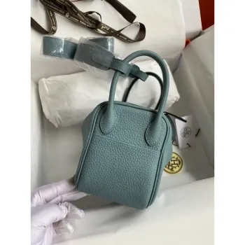 Hermes Mini Lindy Ručně Vyrobená Taška V Kůži Ciel Clemence