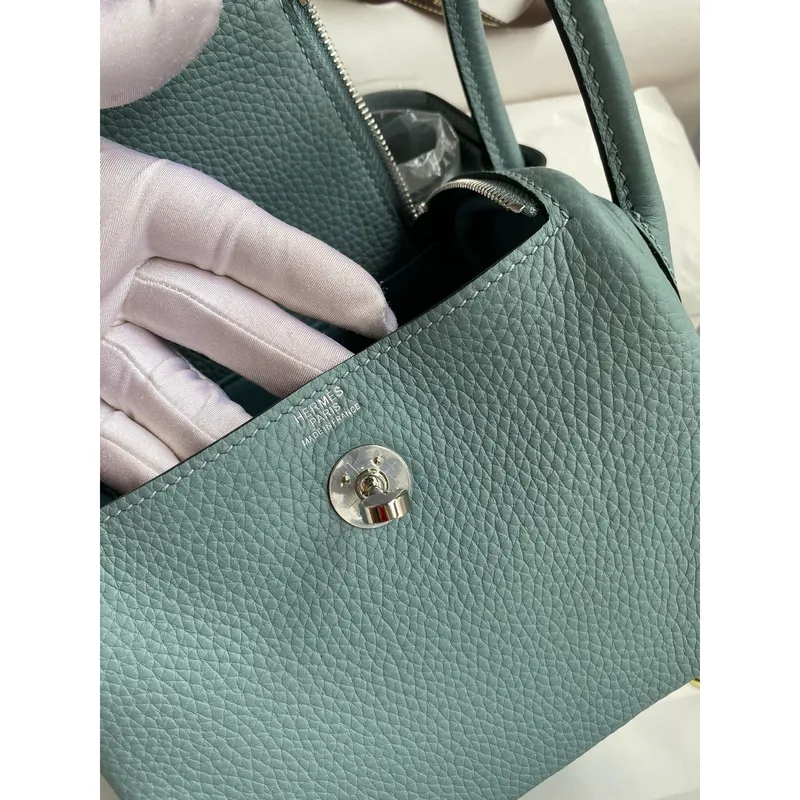 Hermes Mini Lindy Ručně Vyrobená Taška V Kůži Ciel Clemence