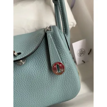 Hermes Mini Lindy Ručně Vyrobená Taška V Kůži Ciel Clemence
