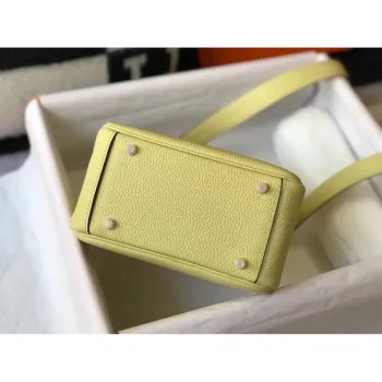 Hermes Mini Lindy Taška v kůži Clemence v odstínu Jaune Poussin
