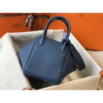Hermes Lindy 26cm Taška v modré achátové kůži Clemence s PHW