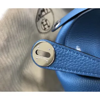 Hermes Lindy 26cm Taška v modré achátové kůži Clemence s PHW