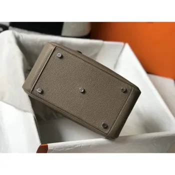 Hermes Lindy 26cm Taška v taupe šedé kůži Clemence s PHW