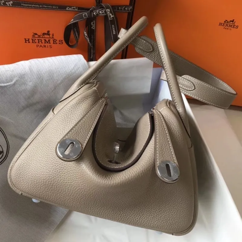Hermes Lindy 26cm Taška v Gris Tourterelle Clemence s PHW