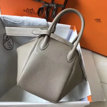 Hermes Lindy 26cm Taška v Gris Tourterelle Clemence s PHW