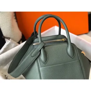 Hermes Lindy 26cm Taška v barvě Vert Amande Clemence s GHW