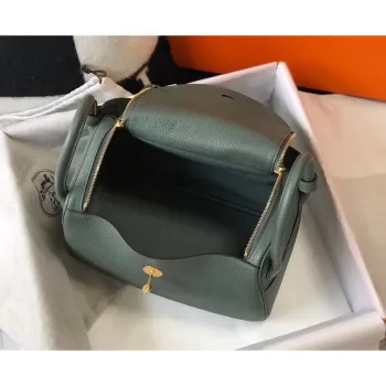 Hermes Lindy 26cm Taška v barvě Vert Amande Clemence s GHW
