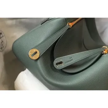Hermes Lindy 26cm Taška v barvě Vert Amande Clemence s GHW