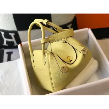 Hermes Lindy 26cm Taška v Jaune Poussin Clemence s GHW